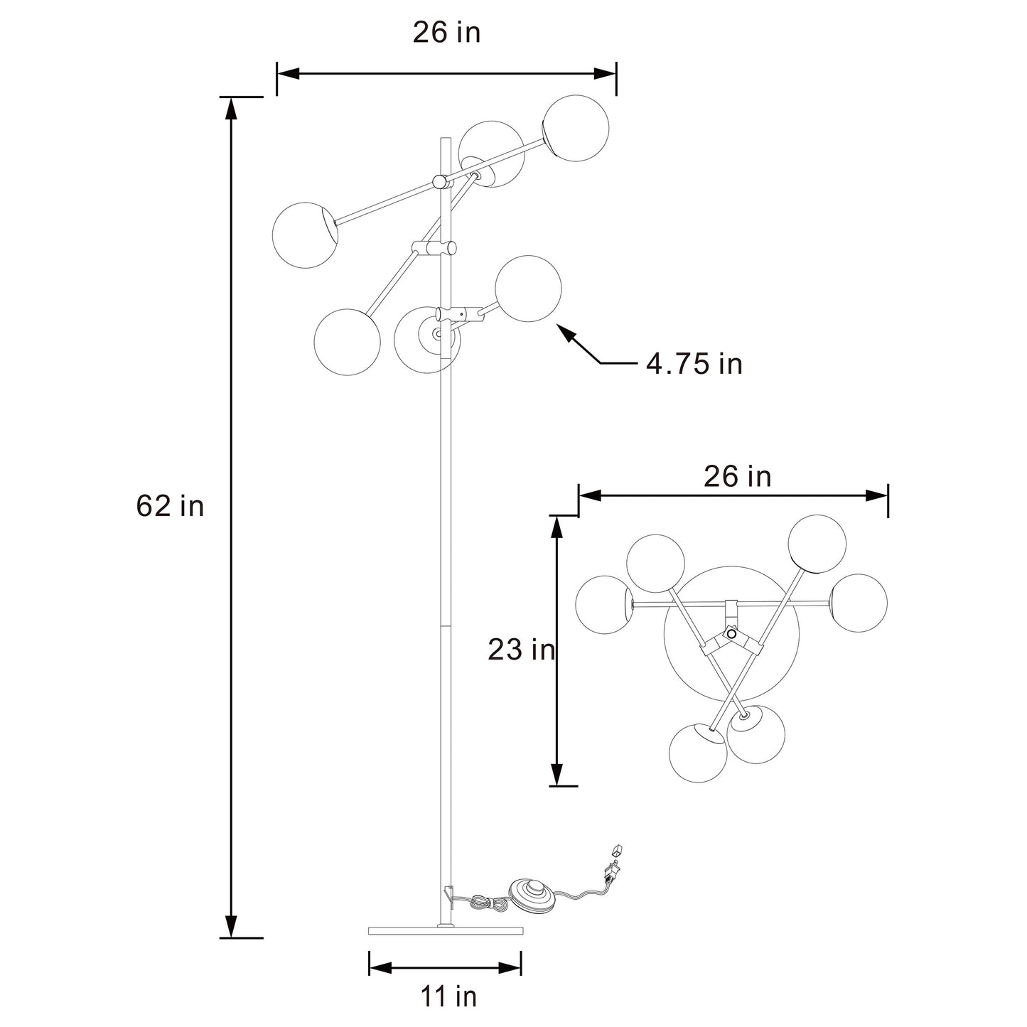 Exline 62-inch Molecular Smoked Orb Metal Floor Lamp Gold