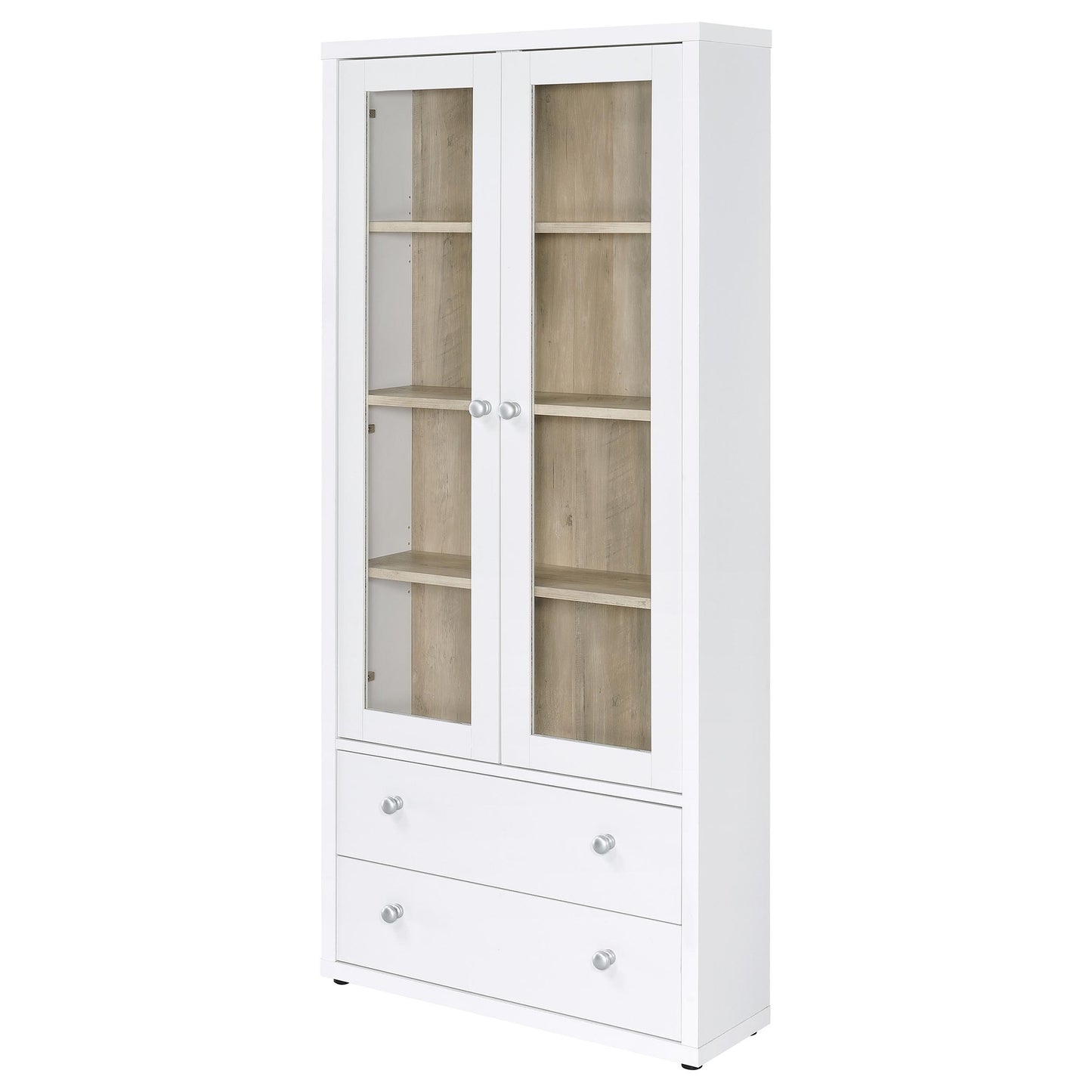 Hawthorne 4-shelf Glass Door Tall Cabinet with Drawers White