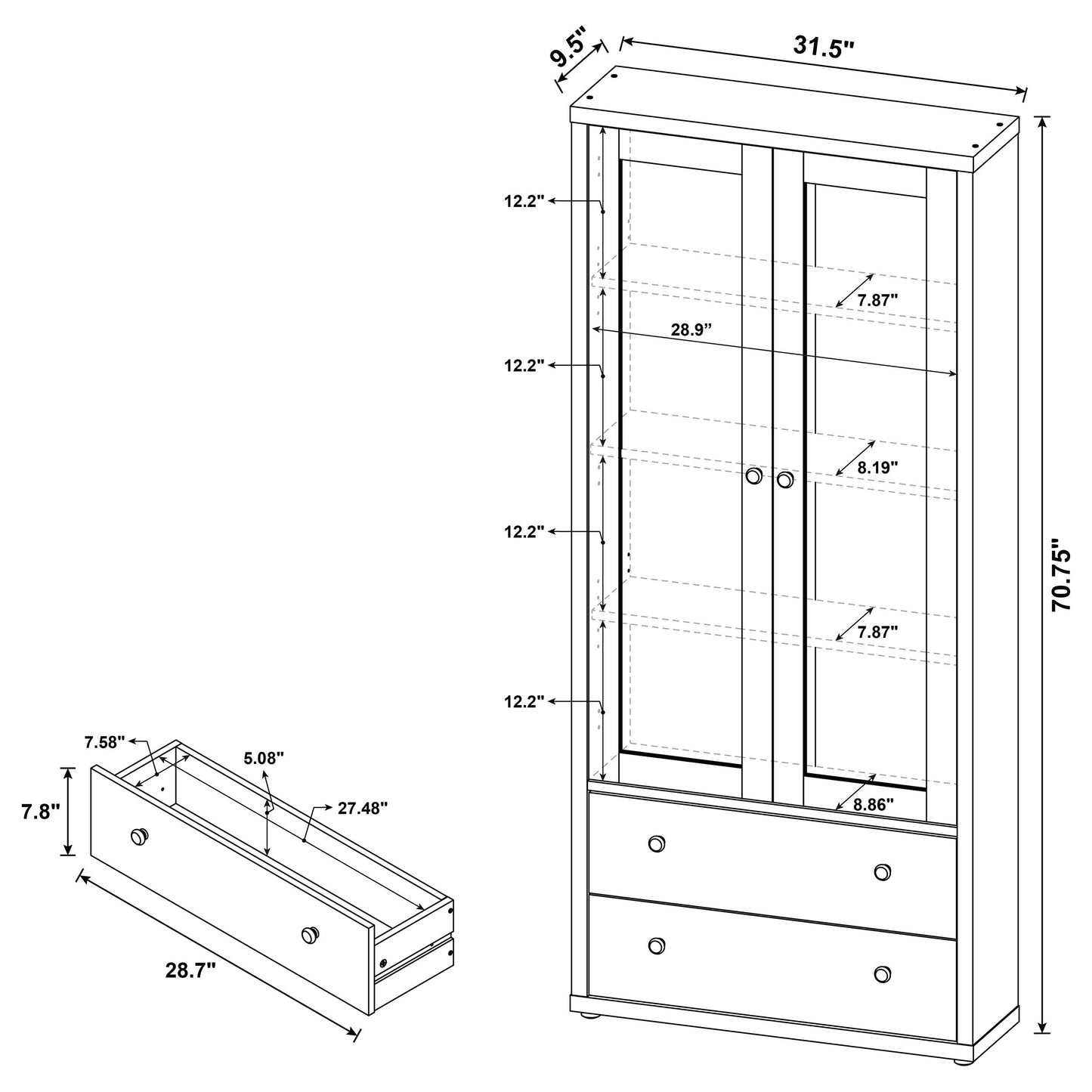 Hawthorne 4-shelf Glass Door Tall Cabinet with Drawers White