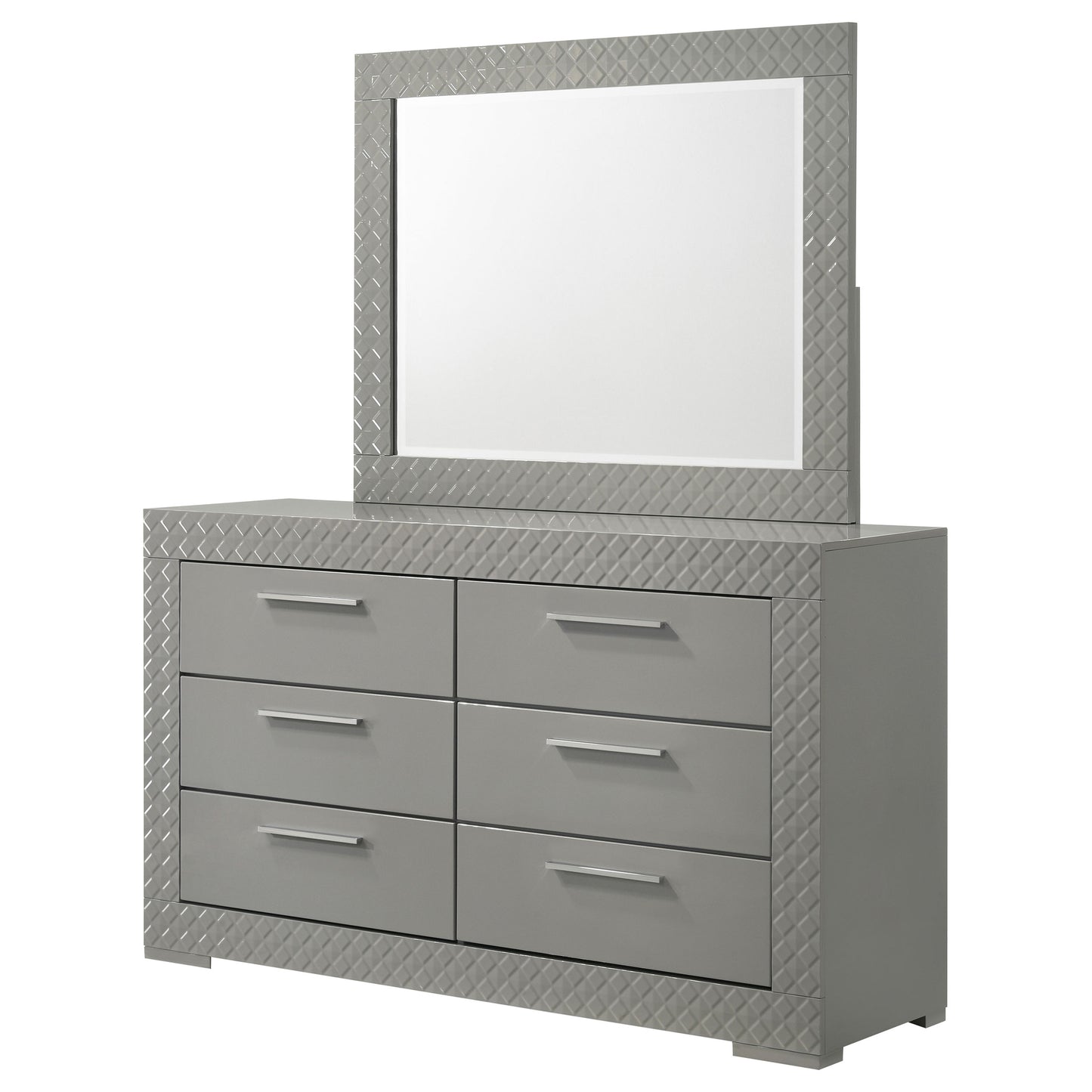 Ives 6-drawer Dresser and Mirror Grey High Gloss