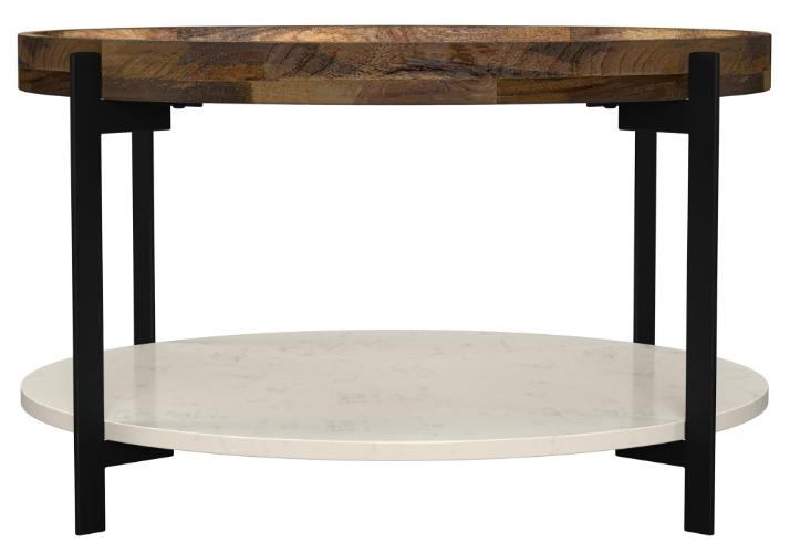 Adhvik Round Wood Top Marble Shelf Coffee Table Natural