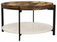 Adhvik Round Wood Top Marble Shelf Coffee Table Natural