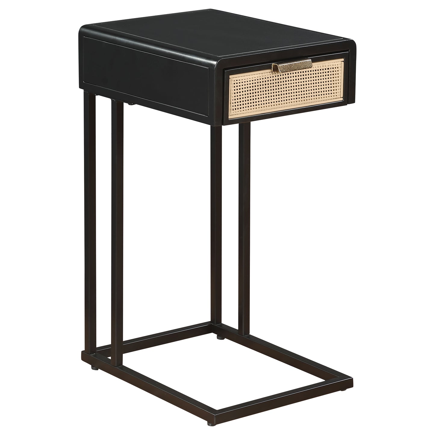 Amherst 1-drawer Radio Weave Cane Metal Side Table Black