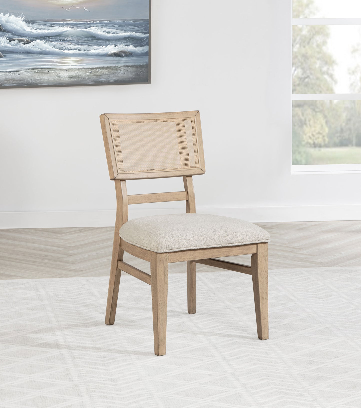 Kailani Radio Weave Cane Dining Side Chair Beige Oak