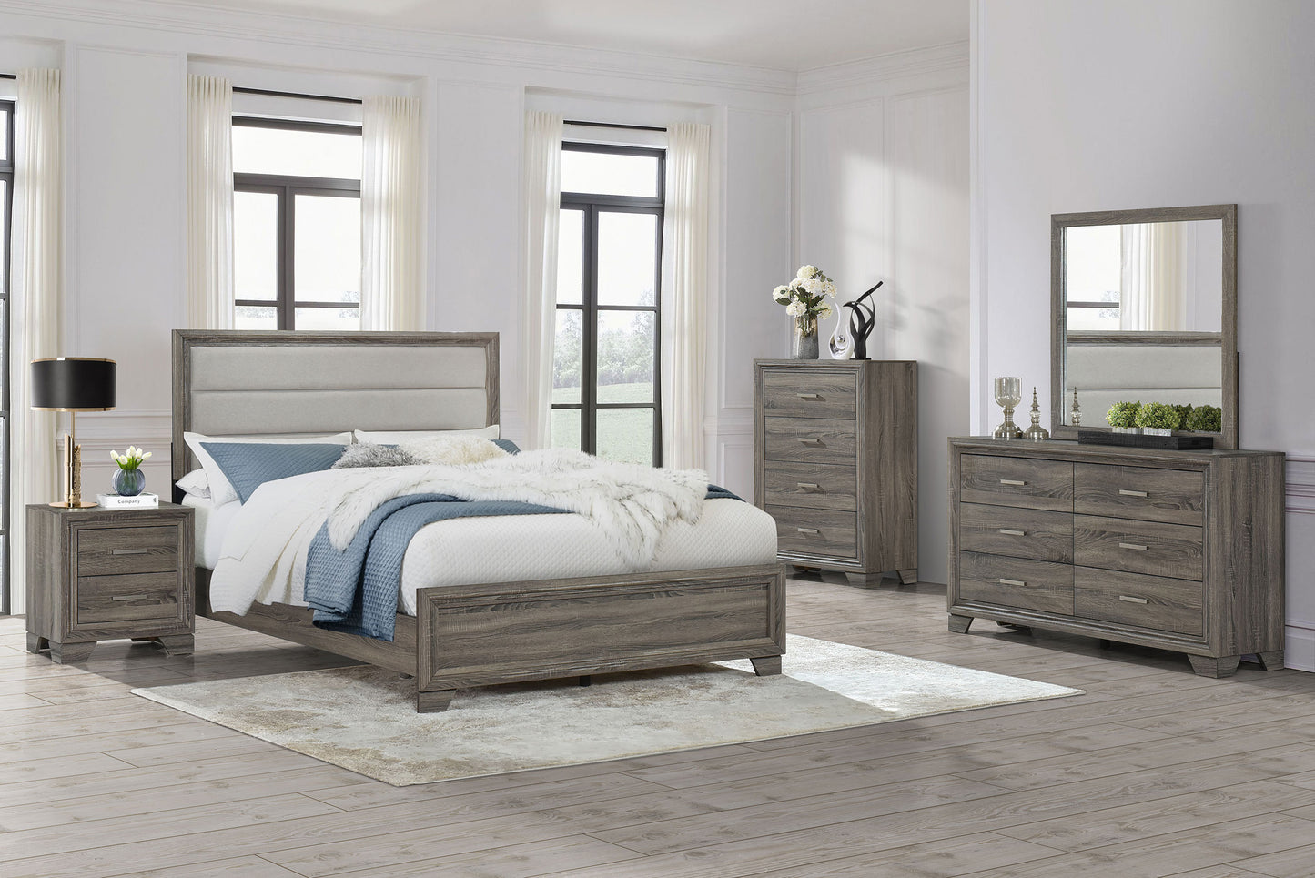 Wright 50-inch Upholstered Queen Bed Brown Oak