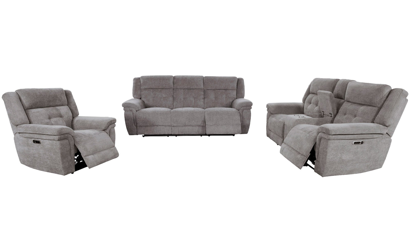 RICHLAND - BRISTOL GREY POWER CONSOLE LOVESEAT WITH POWER HEADRESTS