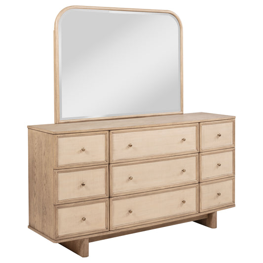 Kailani 9-drawer Dresser and Mirror Beige Oak