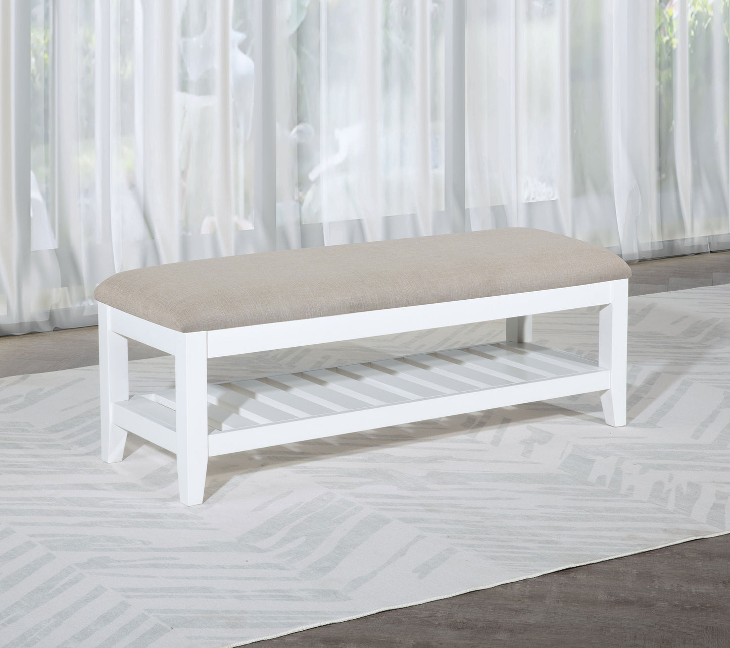 Bexhill Upholstered Rectangular Bench with Shelf White