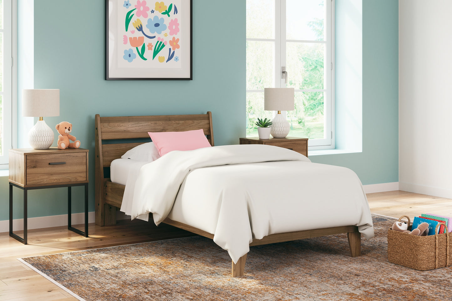 Ashley Express - Deanlow Twin Platform Panel Bed with Nightstand