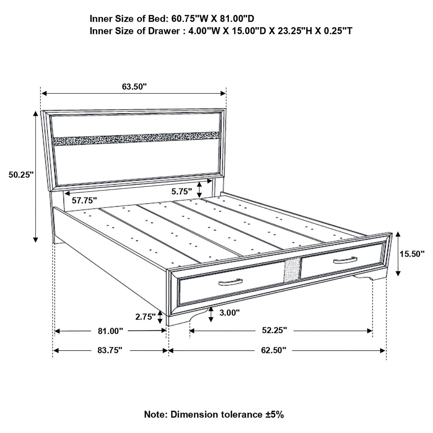 Miranda 51-inch Wood Queen Storage Panel Bed Black