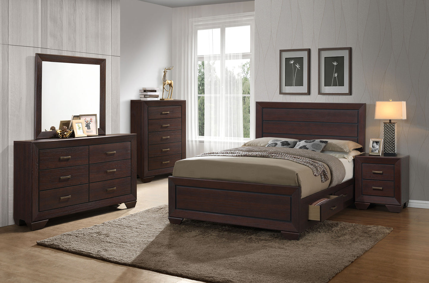 Kauffman Wood Eastern King Storage Panel Bed Dark Cocoa