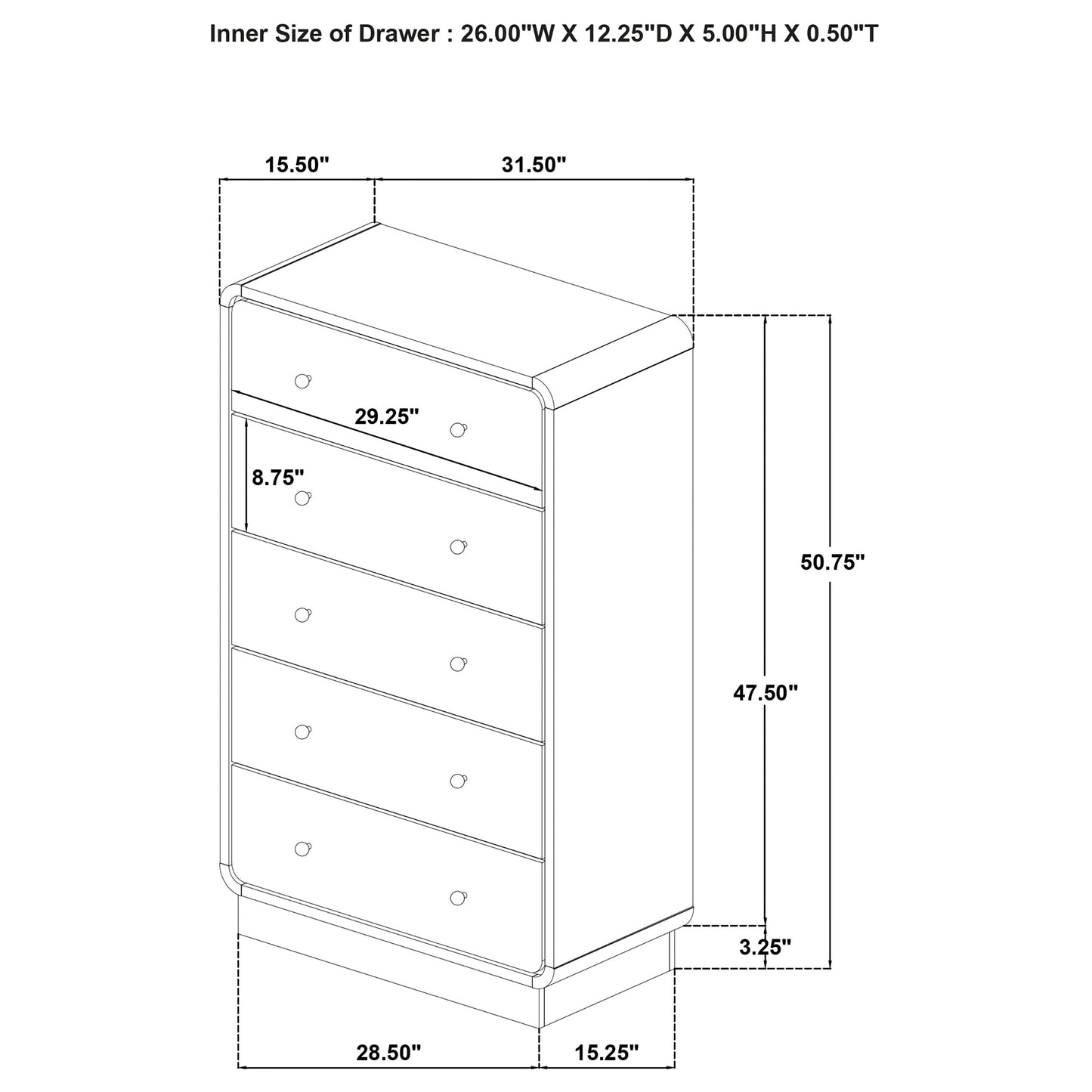 Cavelle 5-drawer Chest of Drawers Black