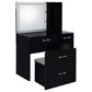 Flora 2-drawer Vanity Table Set LED Mirror and Stool Black High Gloss