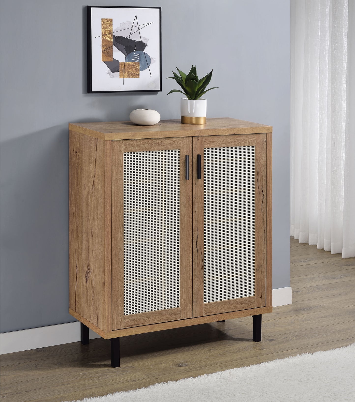 Teller 2-door Shoe Storage Cabinet Natural Oak