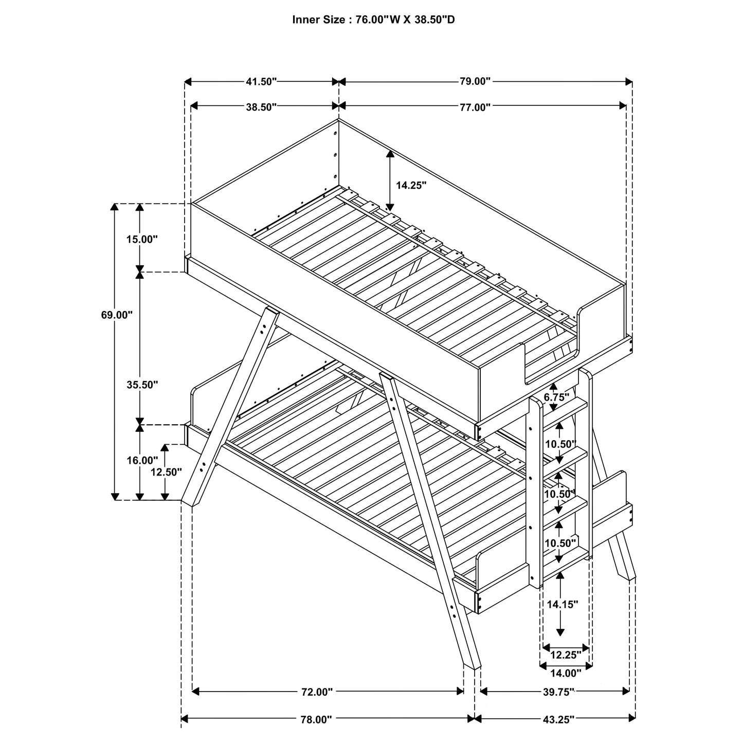 Frankie Twin Over Twin Bunk Bed with 7-inch Mattresses White